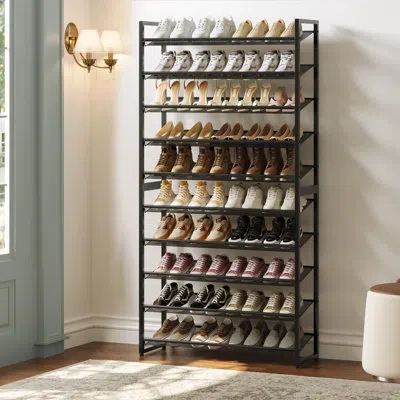 Sauder 10‑tier Heavy‑duty Metal Shoe Rack, 50‑pair Large‑capacity Shoe Organizer For Garage, Entryway In Black