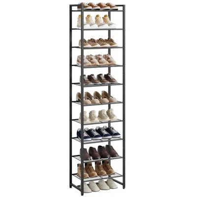 Sauder 10‑tier Tall Metal Shoe Rack, 22‑pair Space‑saving Shoe Organizer With Anti‑tip Strap For Closet, En In Black