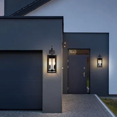 Sauder 19 Inch Outdoor 2 Light Wall Sconce, Large Outdoor Modern Wall Sconce Fixture, Waterproof Farmhouse  In Black