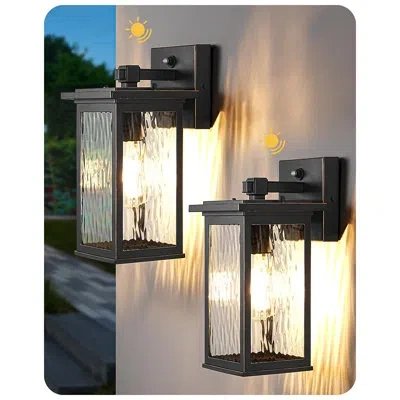 Sauder 2-pack Outdoor Wall Lights, Dusk To Dawn Exterior Light Fixture, Modern Porch Light Wall Mount Sconc In Black And Gold