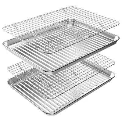 Sauder 2-piece Stainless Steel Baking Sheet With Cooling Rack Set, Nonstick Heavy Duty Warp & Rust Resistan In Silver