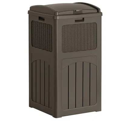 Sauder 30 Gallon Resin Outdoor Trash Can With Lid, Waterproof Hideaway Patio Garbage Bin For Yard, Deck & G In Deep Brown
