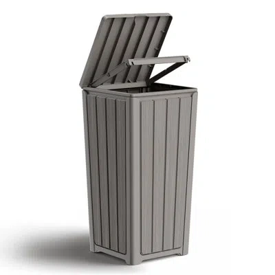 Sauder 30 Gallon Resin Trash Can With Lid, Waterproof Indoor & Outdoor Garbage Bin For Patio, Garage, Pool, In Gray