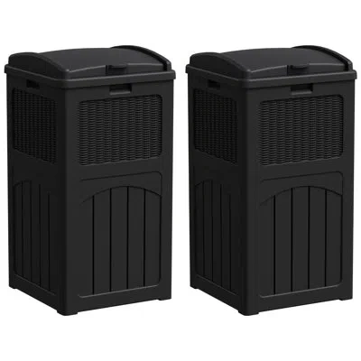 Sauder 33 Gallon Heavy-duty Resin Trash Can With Lid, 2-pack Waterproof Uv Resistant Outdoor Garbage Bin Fo In Dark Black