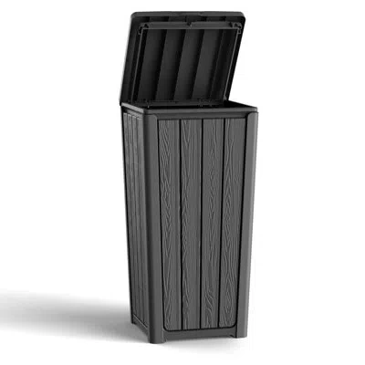 Sauder 38 Gallon Resin Trash Can With Lid, Waterproof & Uv Resistant Outdoor Garbage Bin For Patio, Kitchen In Black