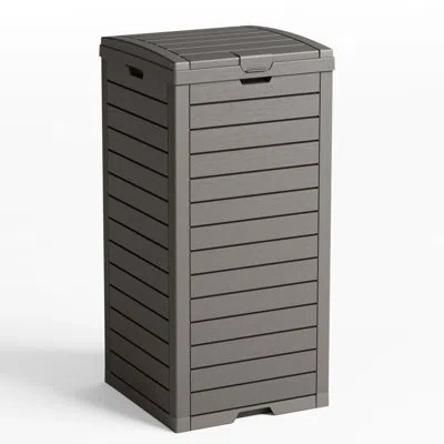 Sauder 38 Gallon Waterproof Uv-resistant Resin Trash Can With Lockable Lid & Drip Tray, Indoor Outdoor Garb In Gray