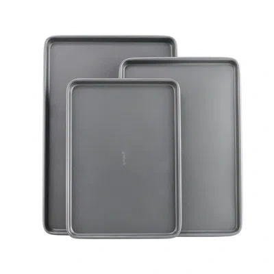 Sauder 3-piece Everyday Gray Nonstick Carbon Steel Cookie Sheet Baking Set, Assorted Sizes 13×9, 15×11, 17× In Dark Gray