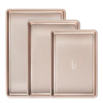 Sauder 3-piece Naturally Non-toxic Aluminized Steel Baking Sheet Pan Set, Textured Nonstick Cookie Sheets,  In Champagne Gold