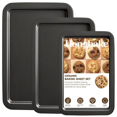 Sauder 3-piece Nonstick Baking Sheet Pan Set, Cookie Sheets With Wider Grips, Half, Quarter & Jelly Roll Ba In Dark Gray