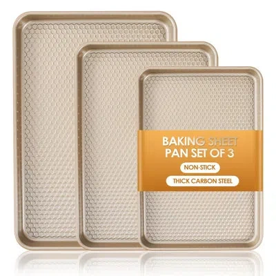 Sauder 3-piece Nonstick Carbon Steel Baking Sheet Pan Set, Textured Cookie Sheets, Commercial Half, Quarter In Textured Black