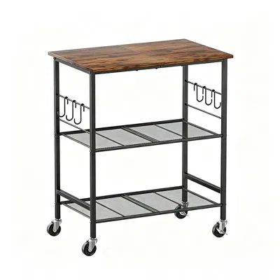 Sauder 3-tier Rolling Microwave Cart, Mobile Small Kitchen Island With Storage And 6 Hooks For Coffee Bar,  In Black
