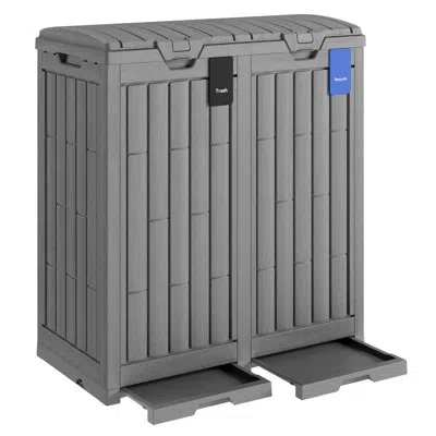 Sauder 76 Gallon All Weather Resin Hideaway Garbage Can, Waterproof Waste Bin Equipped With Tiered Lid And  In Gray