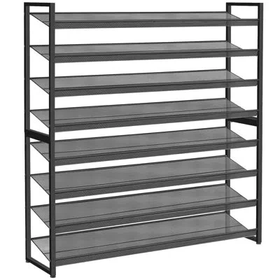 Sauder 8‑tier Stackable Long Metal Shoe Rack, 50‑pair Large‑capacity Shoe Storage Organizer For Garage, Ent In Black