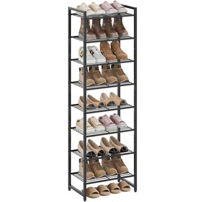 Sauder 8‑tier Tall Black Metal Shoe Rack, 18‑pair Space‑saving Shoe Organizer With Anti‑tip Strap For Close
