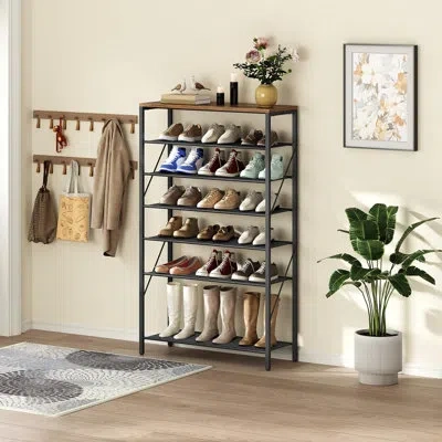 Sauder 8‑tier Tall Metal Shoe Rack, Rustic Brown 28‑32‑pair Space‑saving Shoe Storage Organizer For Closet,