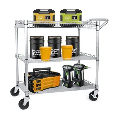 Sauder 990 Lb. Capacity Heavy-duty Nsf Commercial Metal Rolling Utility Cart With Wheels, Handle Bar And Sh In Gray