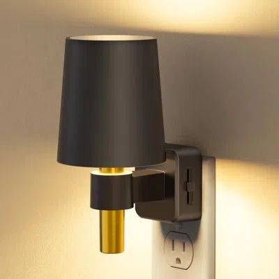 Sauder Compact Vintage Plug-in Night Light, 3000k Soft White Dimmable 0-100lm, Dusk-to-dawn Sensor For Bedr In Black,gold