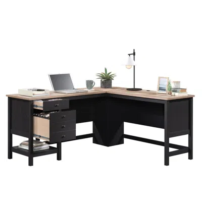 Sauder Cottage Road L Desk, Raven Oak Finish In Black