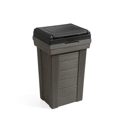 Sauder Dark Cedar Large Capacity Trash Can With Lid, Indoor Outdoor Decorative Garbage Receptacle For Patio