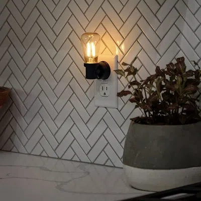 Sauder Edison Filament Plug-in Led Night Light, Warm Accent Lighting With Dusk To Dawn Sensor, High/low/off In Black