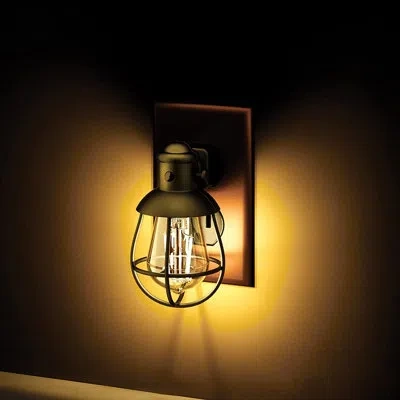 Sauder Farmhouse Vintage Integrated Led Plug-in Night Light Fixture, Warm Candle Tone Lighting, Set Of 4 In Black