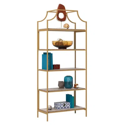 Sauder International Lux Open Shelving, Deco Stone Finish In Gold