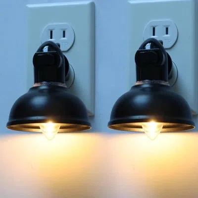 Sauder Matte Black Metal Shade Vintage Plug-in Night Light, 0.5w Led With On/off Switch For Indoor Use, Set