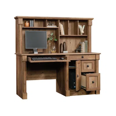Sauder Palladia Computer Desk With Hutch, Vintage Oak Finish In Brown