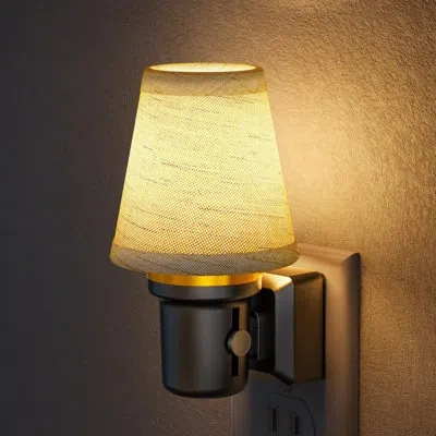 Sauder Round Linen Fabric Vintage Plug-in Night Light, Dimmable 0-100lm With Dusk-to-dawn Sensor For Indoor In White
