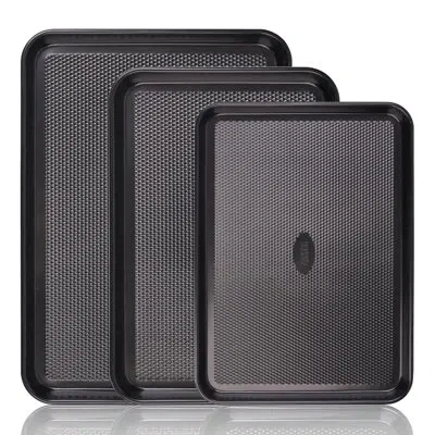 Sauder Set Of 3 Diamond Texture Baking Sheet Pans, 0.6mm Thick Air Circulation Cookie Sheets, Non-toxic Pfo In Black
