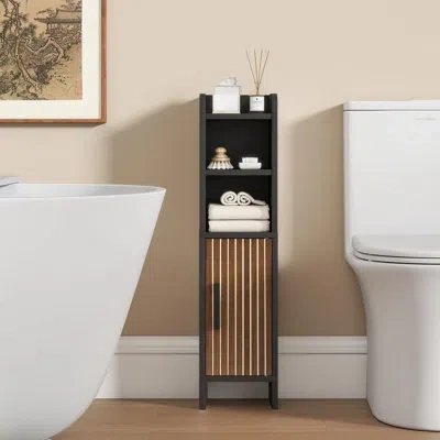Sauder Slim Corner Bathroom Storage Cabinet, Wooden Toilet Paper Organizer With Fluted Door & Adjustable Sh In Black