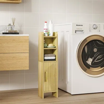 Sauder Slim Corner Bathroom Storage Cabinet, Wooden Toilet Paper Organizer With Fluted Door & Adjustable Sh In Natural