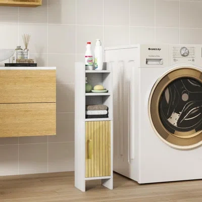 Sauder Slim Corner Bathroom Storage Cabinet, Wooden Toilet Paper Organizer With Fluted Door & Adjustable Sh In White