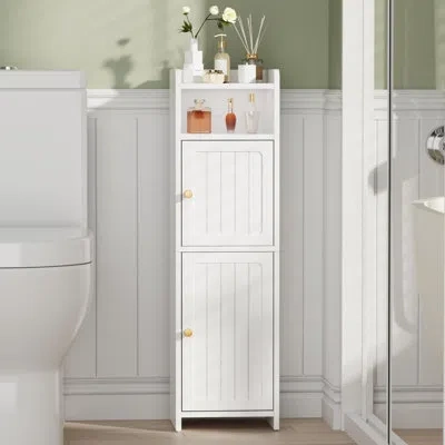 Sauder Slim Narrow Bathroom Storage Cabinet With 2 Doors And Adjustable Shelves, Small Toilet Paper Organiz In White