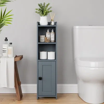 Sauder Small Corner Bathroom Storage Cabinet, Narrow Freestanding Toilet Paper Organizer With Door And Adju In Gray