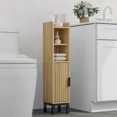 Sauder Small Corner Freestanding Bathroom Storage Cabinet With Door And Shelves, Narrow Toilet Paper Organi In Oak