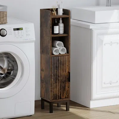 Sauder Small Corner Freestanding Bathroom Storage Cabinet With Door And Shelves, Narrow Toilet Paper Organi In Rustic Brown
