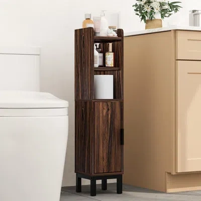 Sauder Small Corner Freestanding Bathroom Storage Cabinet With Door And Shelves, Narrow Toilet Paper Organi In Walnut