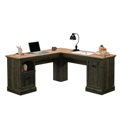 Sauder Sonnet Springs L Desk, Pebble Pine Finish