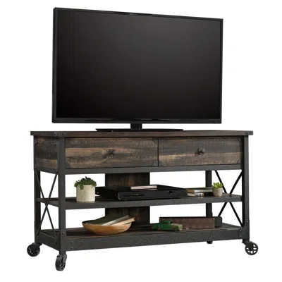 Sauder Steel River Credenza, For Tvs Up To 52", Carbon Oak Finish In Black