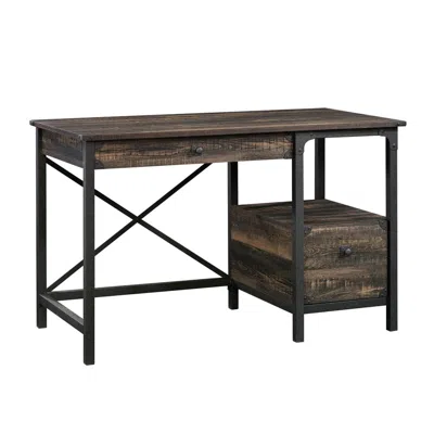 Sauder Steel River Desk, Carbon Oak Finish In Black