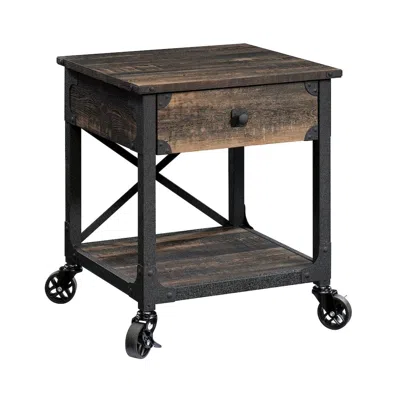 Sauder Steel River End Table, Carbon Oak Finish In Black
