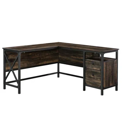 Sauder Steel River L Desk, Carbon Oak Finish In Brown