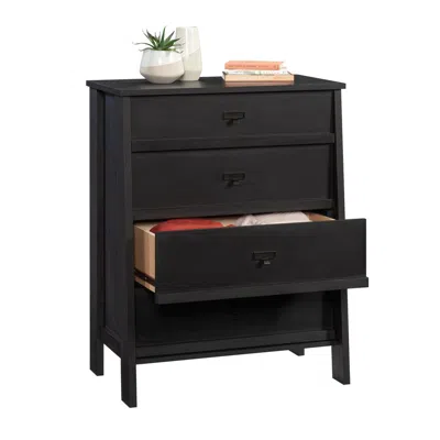 Sauder Trestle Chest, Raven Oak Finish In Black
