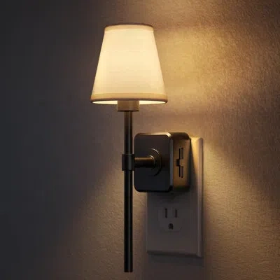 Sauder Vintage Linen Fabric Plug-in Night Light, Dimmable 0-100lm & Dusk-to-dawn Sensor For Indoor Decor Li In Black