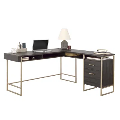 Sauder Walter Heights L Desk, Blade Walnut Finish In Gray