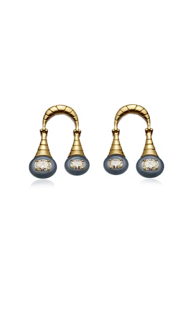 Sauer 18k Yellow Gold Wright Earrings With Chalcedony And Diamonds In Gold