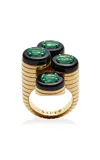 Sauer 18k Yellow Gold Wright Ring With Emerald And Onyx In Gold