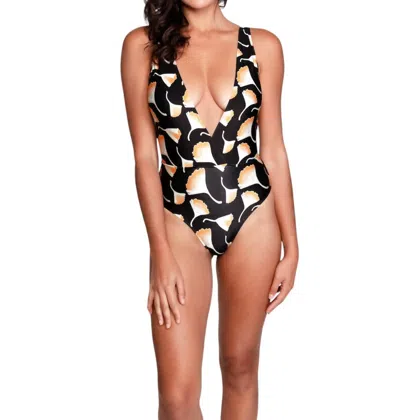 Sauipe Jacky Deep Plunge One Piece Swimsuit In Ginkgo Black In Multi