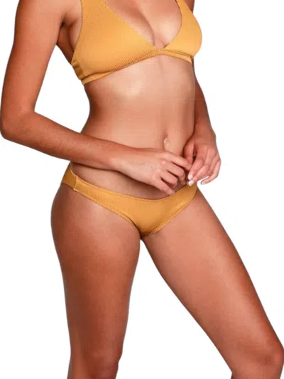 Sauipe Jenna Brief Bikini Bottom In Ribbed Gold In Brown